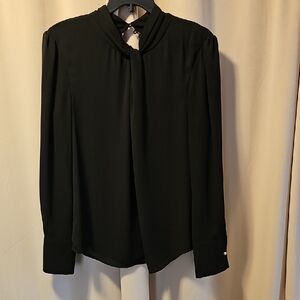 White House Black Market Black Blouse with Pearl Accents